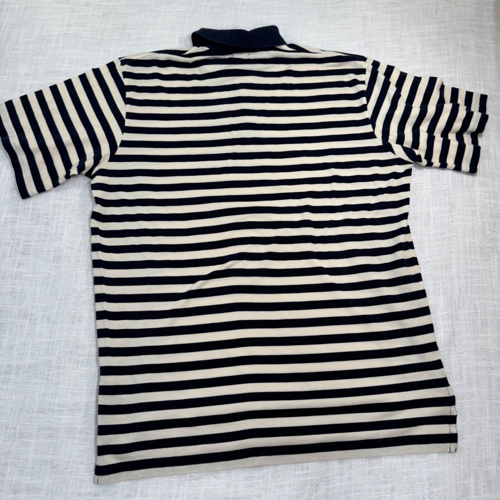 Polo Ralph Lauren Polo Shirt Men L Navy Stripe Short Sleeve Pique Preppy Classic - Picture 3 of 12